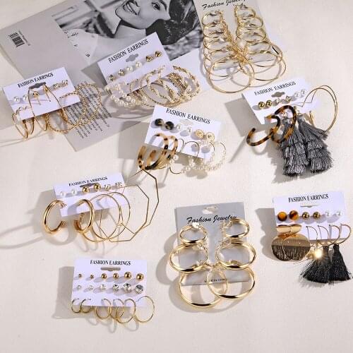 EN Oversize Bohemia Hoop Earrings Set Gold Color Round Circle Womens Earrings DIY 2020 New Brincos Statement Trendy Jewelry