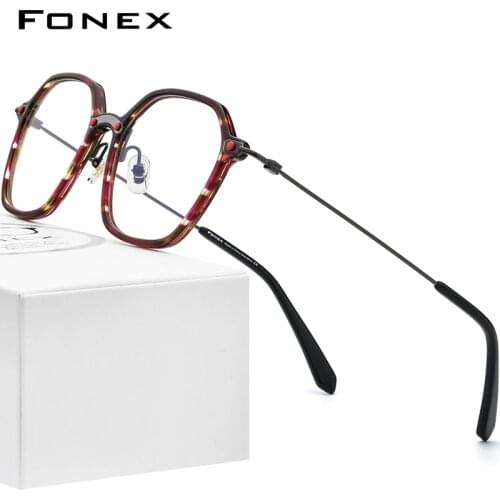 FONEX Acetate Titanium Glasses Frame Men 2021 Vintage Oversize Square Prescription Eyeglasses Women Spectacles Eyewear F85679