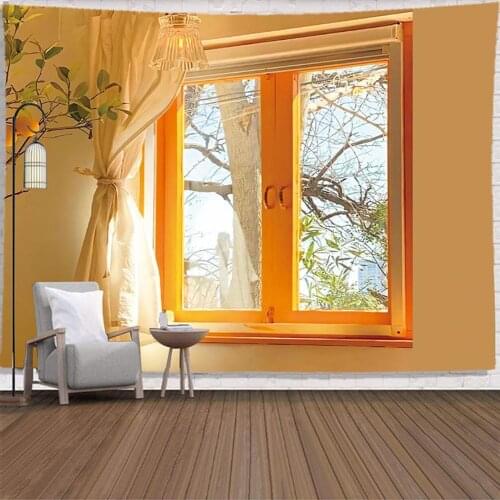 Tapestry Blanket Window pattern Nature landscape Intuitive stereo Polyester Elegant Eye-catching Wall Tapestry Decoration Coth