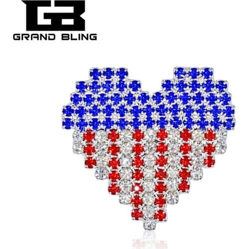 GRANDBLING Hand-made Jewelry Rhinestone USA Heart Shape Brooch Pin Gift