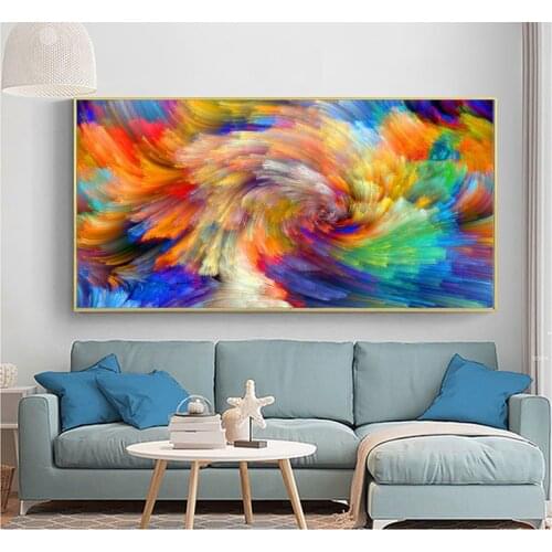 Rainbow Color Splash Oil Painting on Canvas Modern Art Posters and Prints Wall Art Pictures for Living Room Home Decor Frameless