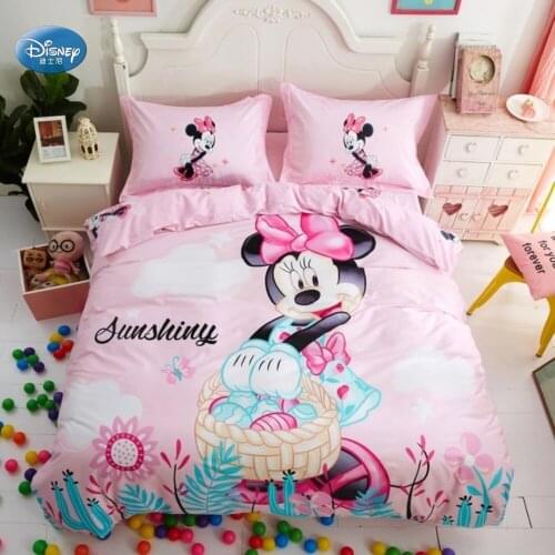 Disney Mickey Minnie Mouse Girls Boys Cartoon Cotton Bedding Set Duvet Cover Bed Sheet Pillowcases Twin Queen Size Drop Shipping
