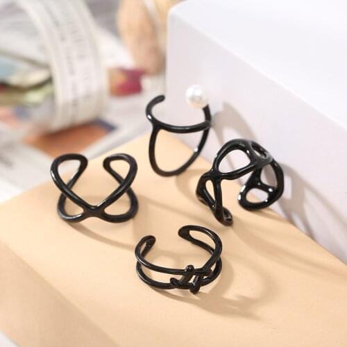ZN Korea Black Hand Painted Irregular Open Rings for Women Fashion Metal Dripping Oil Geometric Rings Party Jewelry Gifts