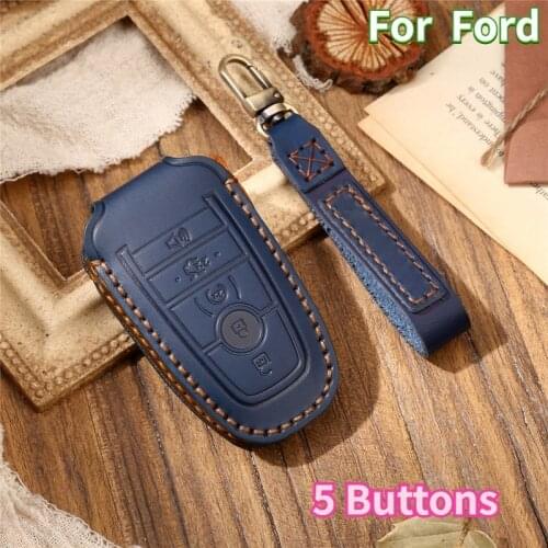 Leather Remote Key Fob Holder Cover Case For Ford Edge Explorer Fusion Mustang F150 F250 F-350 F-450