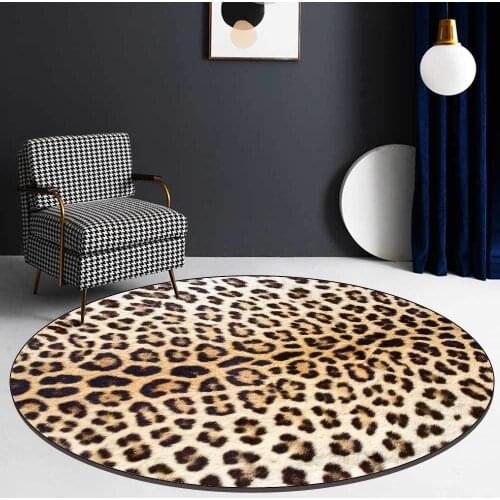 Round Leopard Pattern Carpet tapis Bedside Mats Living Room Soft Carpet Non-slip Bedroom Decoration Childrens Play Mat Rugs
