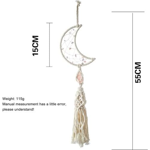 Dream Catcher Pendant, Moon Decoration Bohemian Style Handmade Woven Cotton Rope