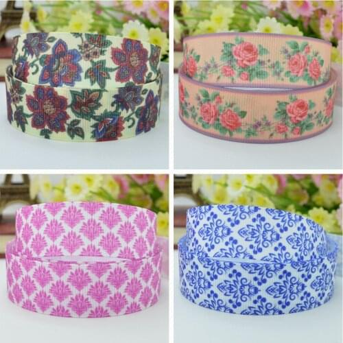 10 Yards 22mm 7/8" Pretty Flowers Girls Printed grosgrain ribbon hair bow Headwear DIY hair accessories retail B0929