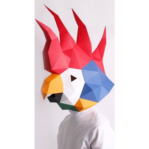 Festival Party Decoration Mask Creative Parrot Cutting-Free Handmade Origami Headgear Paper Mold Full Face Cool Masquerade Party