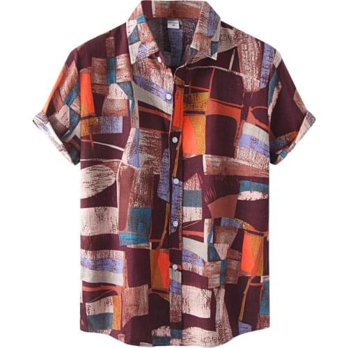 58# Mens Cardigan Short Sleeve Hawaiian Beach Flower Shirt Mens Turtleneck Shirt Men 2021 Summer Casual Floral Beach Shirts