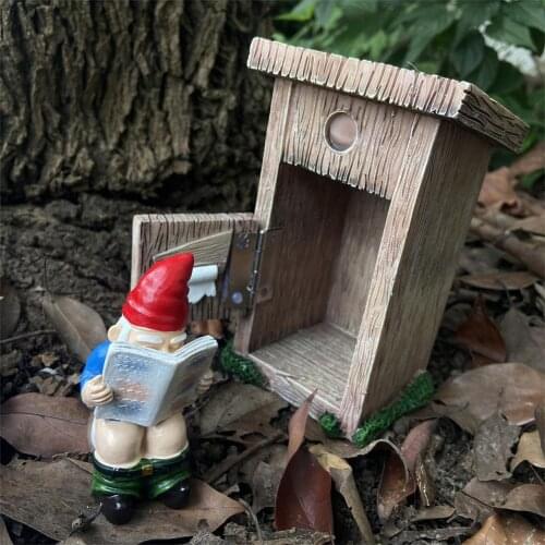 Naughty Gnome Statue Toilet Dwarf Ornament For Outdoor Garden Dwarf Reading Newspaper In Toilet Not Close Door Home Decoration