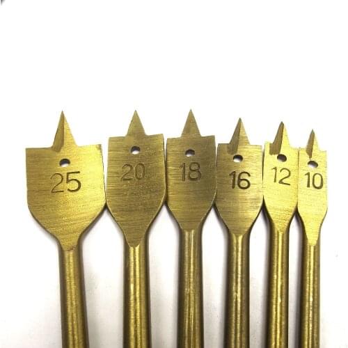 HOEN New 6pcs/Set Tools Industrial Spade Paddle Flat Wood Boring Drill Bit Titanium Woodworking Drill Bits10-25mm
