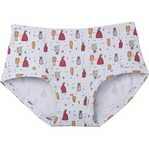 New Women Cotton Fruit Printing Underwear Breathable Seamless Middle Waist Cartoon Panties Fashion Youth Cute Lovely Breifs