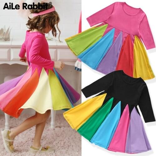 2019 New Arrival Girls Fashion Dress Rainbow Long Sleeve Dress Fashion Dress With Princess Dress INS Style Childrens Wear
