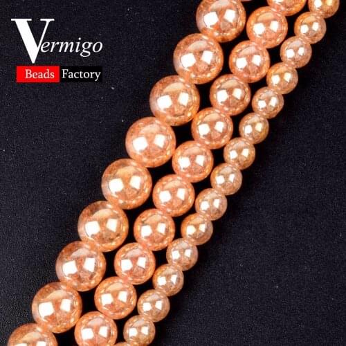 Wholesale Natural Stone Beads Plated Champagne Gold Snow Cracked Crystal Beads For Jewelry Making 6mm-12mm Diy Bracelet 15"