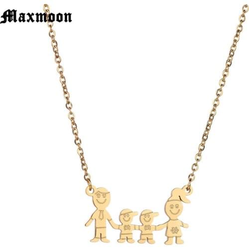 Maxmoon Stainless Steel Girls Boys Necklace Women Mama Kids Neckless Jewelry Accessories Gold Color Family Necklaces Jewerly