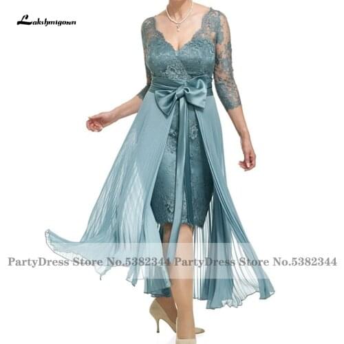 Vestido Modest Guest Party Dress 2022 Vintage Lace Mother of the Groom/Bridal Dress 3/4 Sleeves with Detachable Skirt