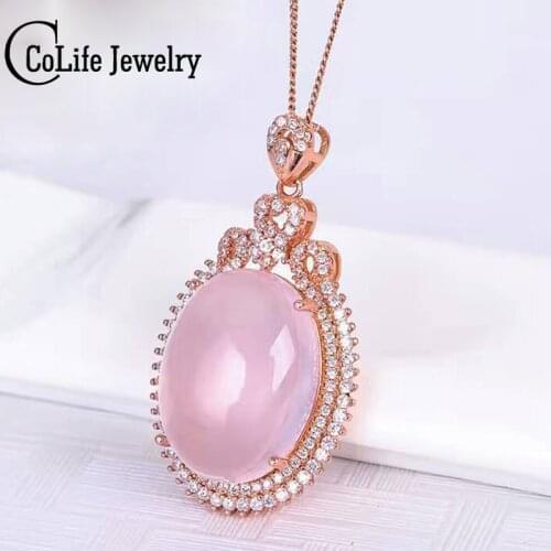Dazzling rose quartz necklace pendant 15*20mm natural rose quartz silver pendant romantic solid 925 silver rose quartz jewelry