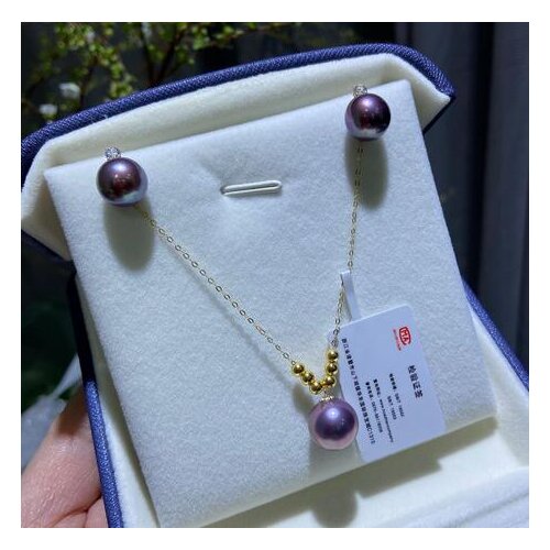 Jewelry 18K Gold Purple Edison pearl Necklace earring pendant set