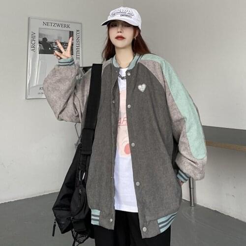 Women Spring Baseball Uniform Autumn coat Jacket for women Korean Harajuku Street Style Coat Loose Plus Size BF Stitching Jacket