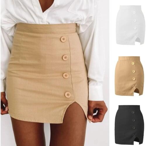 2021 Womens Sexy Bag Hip Slim A-line Short Skirt High Waist Button Split Solid Skirt Temperament Commute Skirts