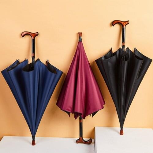 Multifunction Large Umbrella Old Men Strong Windproof Crutch Long Handle Adjustable Height Walking Climbing Rain Cane Umbrellas
