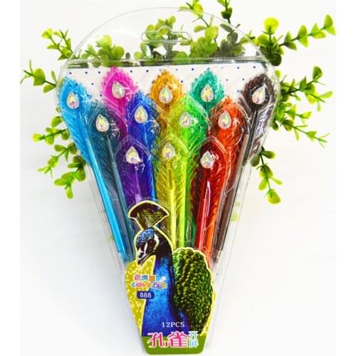 12 Colors /set Peacock feathers ballpoint Pen Cute Kawii Creative Concert Pen School Stationery