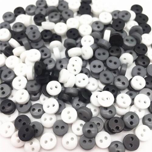 250pcs Black White Grey Mixed 6mm Mini Resin Round Buttons For Dolls Soft Toys Clothes Sewing 2 Hole Dollmaking Accessories