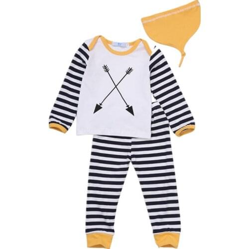 2020 New Fashion Newborn Kids Infantil Baby Girl Baby Boy Striped Tops T-shirt+Pants Hat 3PC Pajamas Set Outfits Clothing
