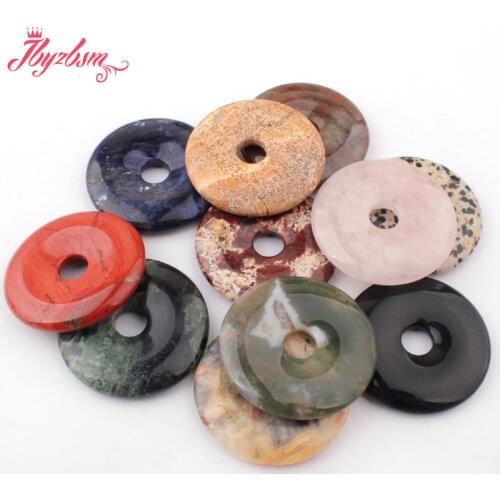 40mm Natural Smooth Donut Round Gem Stone Beads Spacer Pandant 1 Pcs,For DIY Necklace Jewelry Making,Wholesale Free Shipping