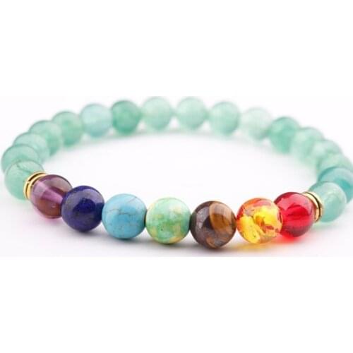 8mm Punk multicolor Agate Chakra Healing Reiki Buddha Yoga Bracelet elastic adjustable Volcanic Stone Bangles eg3d