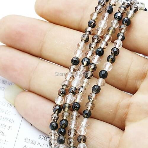 4mm Accessories Black Watermelon Tourmaline Round Beads Crafts Loose Beads Stone For Necklace Bracelet Faceted Jewelry Making