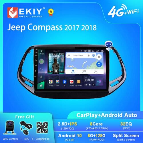 EKIY IPS Android 9 Car Radio BT HU Stereo DVR Camera For Jeep Compass 2017 2018 Car Auto Multimedia GPS Navigation Video Player