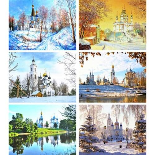 AZQSD Diamond Embroidery Church Full Square Diamond Painting Scenery Cross Stitch Home Decor Rhinestones Gift Handmade 5d Diy