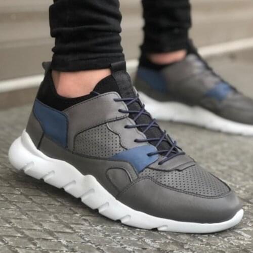 BA0039 Laced In Non-Genuine Leather Casual Base Gray Blue Sneakers Casual Men Shoes Elegant Design Made In Turkey