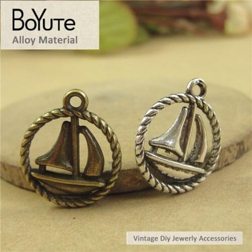 BoYuTe (100 Pieces/Lot) 16MM Antique Bronze Silver Plated Zinc Alloy Plain Sailing Charms Pendant Diy Jewelry Accessories