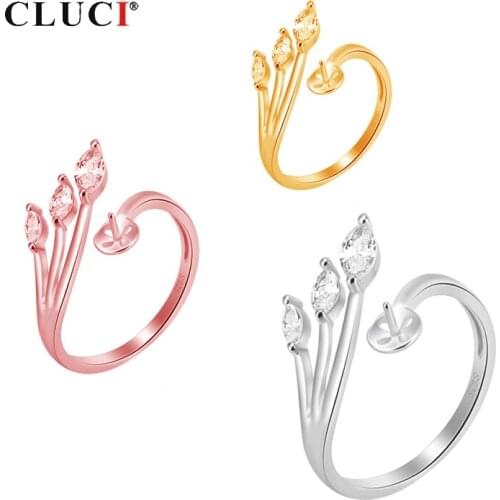 CLUCI Silver 925 Women Zircon Rings Jewelry Adjustable Pearl Ring Jewelry 925 Sterling Silver Open Rings Zircon Jewelry SR2180SB