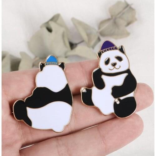 3 colors Panda Pins Panda With Hat Lapel Pins Animal Enamel Pins Badges for Clothes Bags Backpacks Animal Jewelry