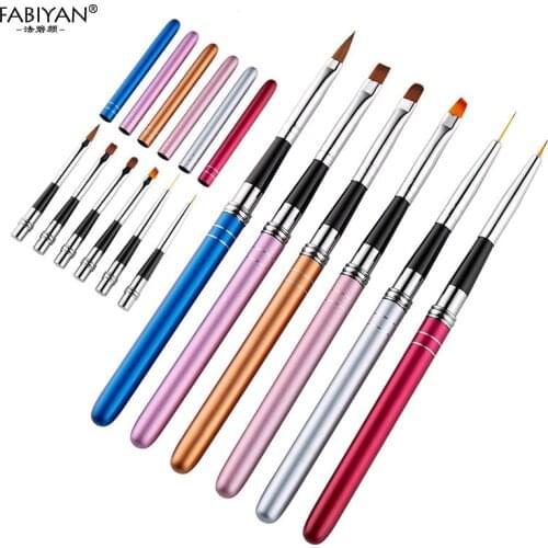 6 Style Nail Art Brush Pen Detachable Metal Flat Crystal Carving Polish Gel UV Painting Drawing Salon Line 3D Tips Tool Manicure