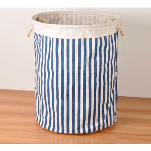 Cotton Linen Zakka Toy Storage Laundry Basket Large Capacity Blue Orange Black Stripe Zigzag With Handle Fold Bin 40x50cm