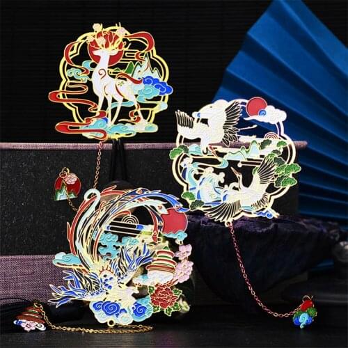 Chinese Style Brass Bookmark Tassel Pendant Retro Book Clip Metal Pagination Mark Student Gift Stationery School Office Supplies