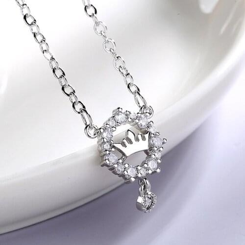 Trendy New 925 Sterling Silver Crown Necklaces for Wedding Bridal Jewelry Korean Cubic Zirconia Chain Chokers Necklaces Collares