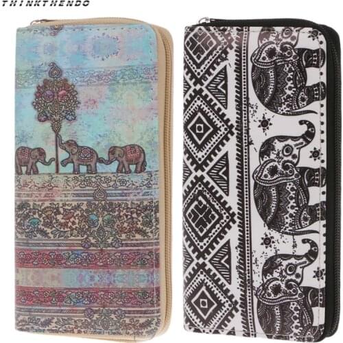 THINKTHENDO Fashion New Women Clutch Long Wallet Girls Credit Card Holder Lady Multifunction Purse Elephant Phone Pouch Handbag