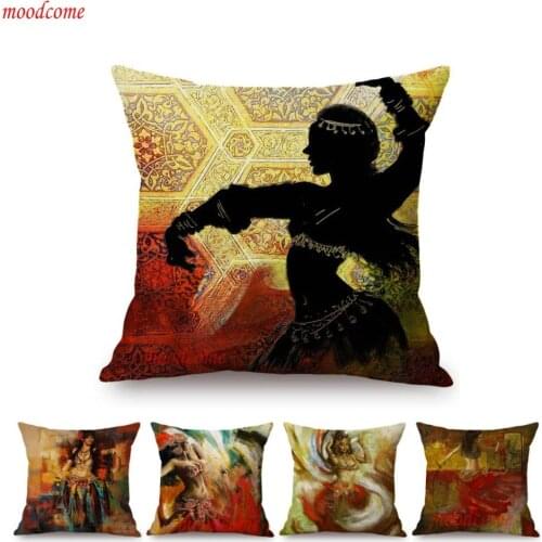 Muslim Arabic Background Sexy Girl Belly Dancer Oil Painting Art Sofa Throw Pillow Case Home Decor Cotton Linen Cushion Cover