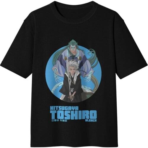 Mens Manga Toshiro Hitsugaya T-Shirt Fashion Anime Bleach Tshirt Short Sleeve Unique T Shirts Cotton Tee Gift Idea