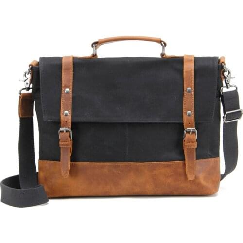 SOAEON Mens retro waterproof portable diagonal bag leather large briefcase casual waterproof leather computer briefcase