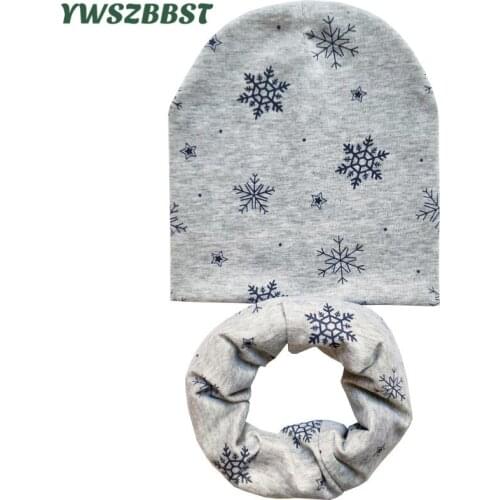 New Cotton Kids Scarf Hat Sets Snowflake Winter Baby Cap Autumn Boys Girls Head Cover Children Hat Scarf Sets Warm Baby Hat