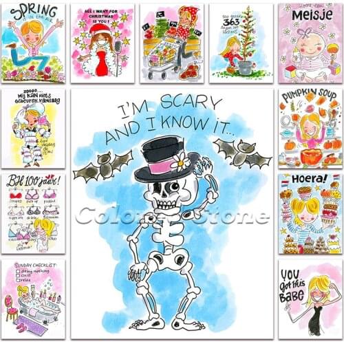 New 5D Full Square Diamond painting embroidery Cartoon Blond Amsterdam Comic girl Christmas tree lion skull 3D DIY mosaic BA15