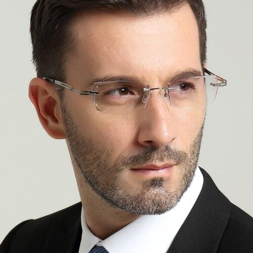 Eyewear Prescription Diamond Trimming Glasses Frame Rimless Eye Ultralight Titanium Finished Nearsighted Prescription Glasses