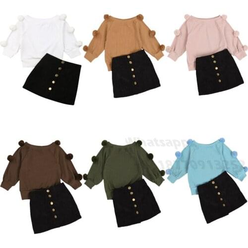2Pcs Toddler Kids Baby Girl Autumn Winter Clothes Long Sleeve Ball Sweater Tops+Mini Skirt Outfits Children Set Fit For 0-6 Year