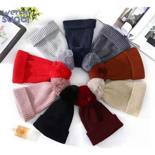 WeMe Striped Wool knitted Cap Warm Hat for Autumn and Winterwith Pom Pom Removable